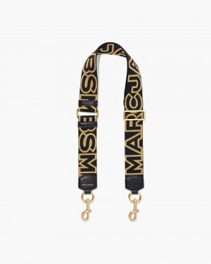 Black / Gold Marc Jacobs The Outline Logo Webbing Strap | 657NWOKBL