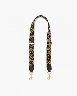 Black / Gold Marc Jacobs The Thin Outline Logo Webbing Strap | 207BTFPHX