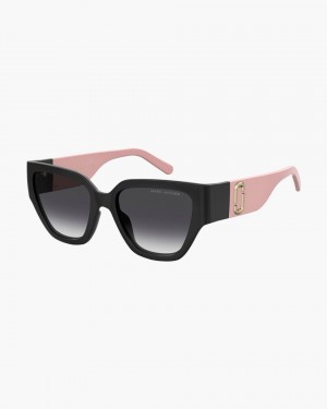 Black / Rose Marc Jacobs The J Marc Rectangular Colorblock Sunglasses | 897SZICBE