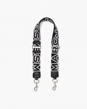 Black / Silver Marc Jacobs The Outline Logo Webbing Strap | 893KLMDAI