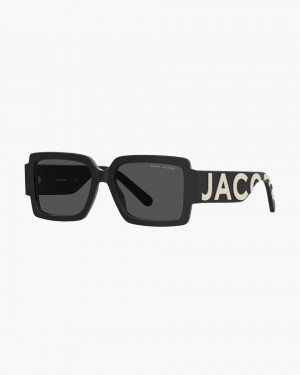 Black / White Marc Jacobs The Bold Logo Square Sunglasses | 392JSAXBZ