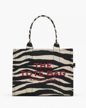 Black / White Marc Jacobs The Zebra Canvas Large Tote Bag | 604XFAKJR