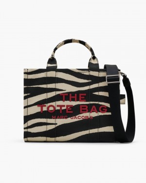 Black / White Marc Jacobs The Zebra Canvas Medium Tote Bag | 687TNDLOI