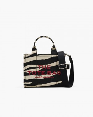 Black / White Marc Jacobs The Zebra Canvas Small Tote Bag | 763KQVDZP