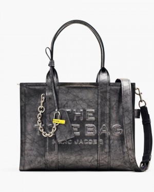 Dark Grey Marc Jacobs The Metallic Distressed Large Tote Bag | 137PWKJYU