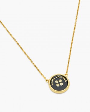 Gold / Black Marc Jacobs The Button Pendant Necklace | 561GHBNQL