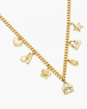 Light Gold Marc Jacobs The Mini Icon Charm Necklace | 061GPHFAO