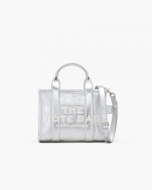 Metal Silver Marc Jacobs The Metallic Leather Small Tote Bag | 629GDYIUJ