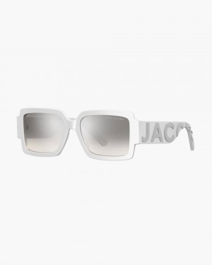 White / Grey Marc Jacobs The Bold Logo Square Mirrored Sunglasses | 120NLPHVF