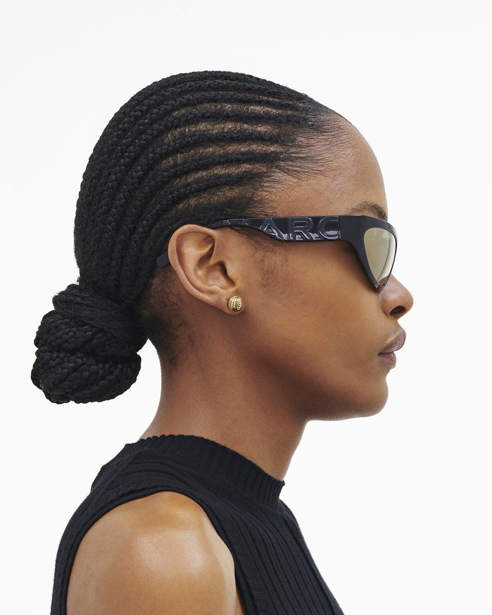 Black Marc Jacobs The Bold Logo Wrapped Mirrored Sunglasses | 971IXAKWE