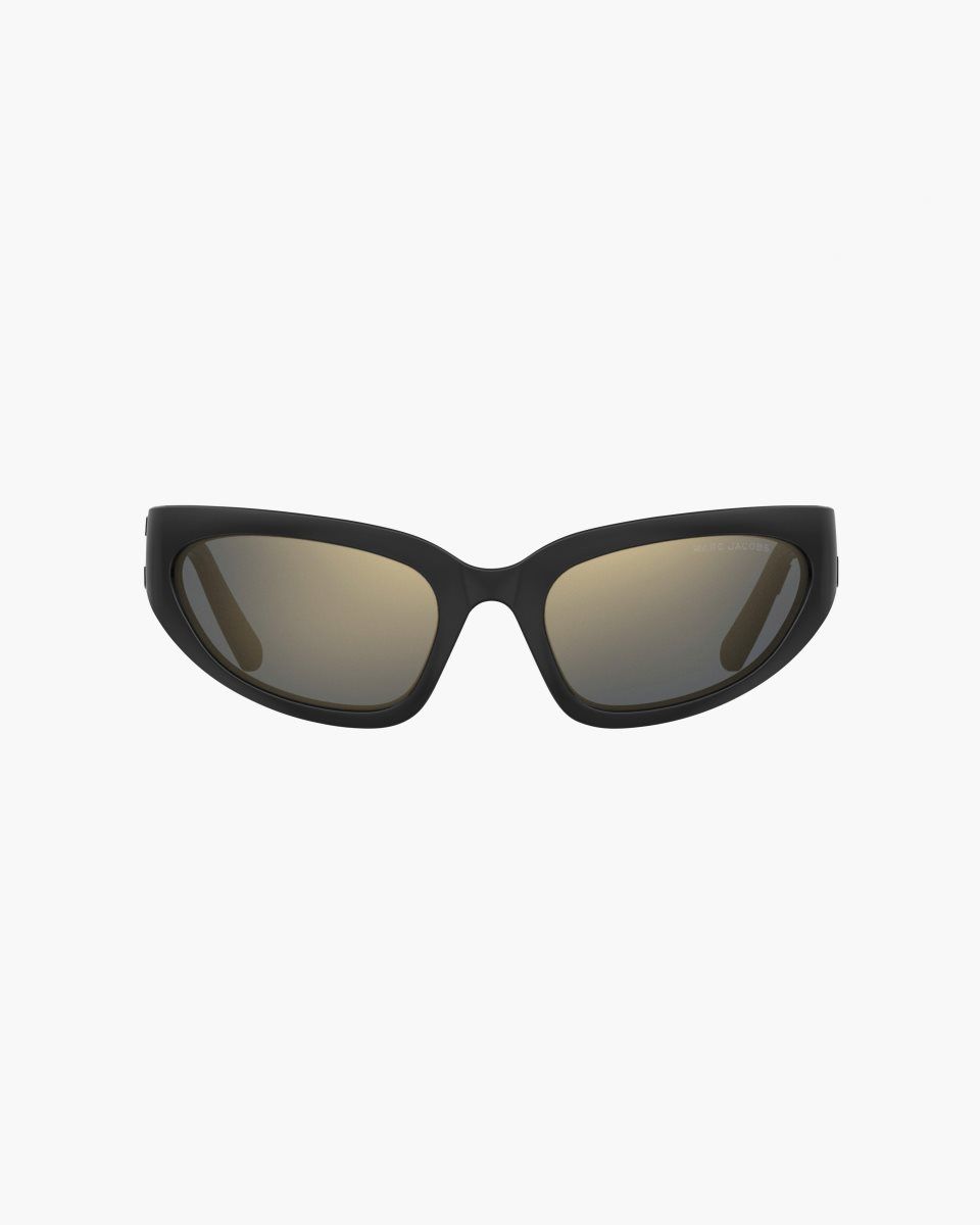 Black Marc Jacobs The Bold Logo Wrapped Mirrored Sunglasses | 971IXAKWE