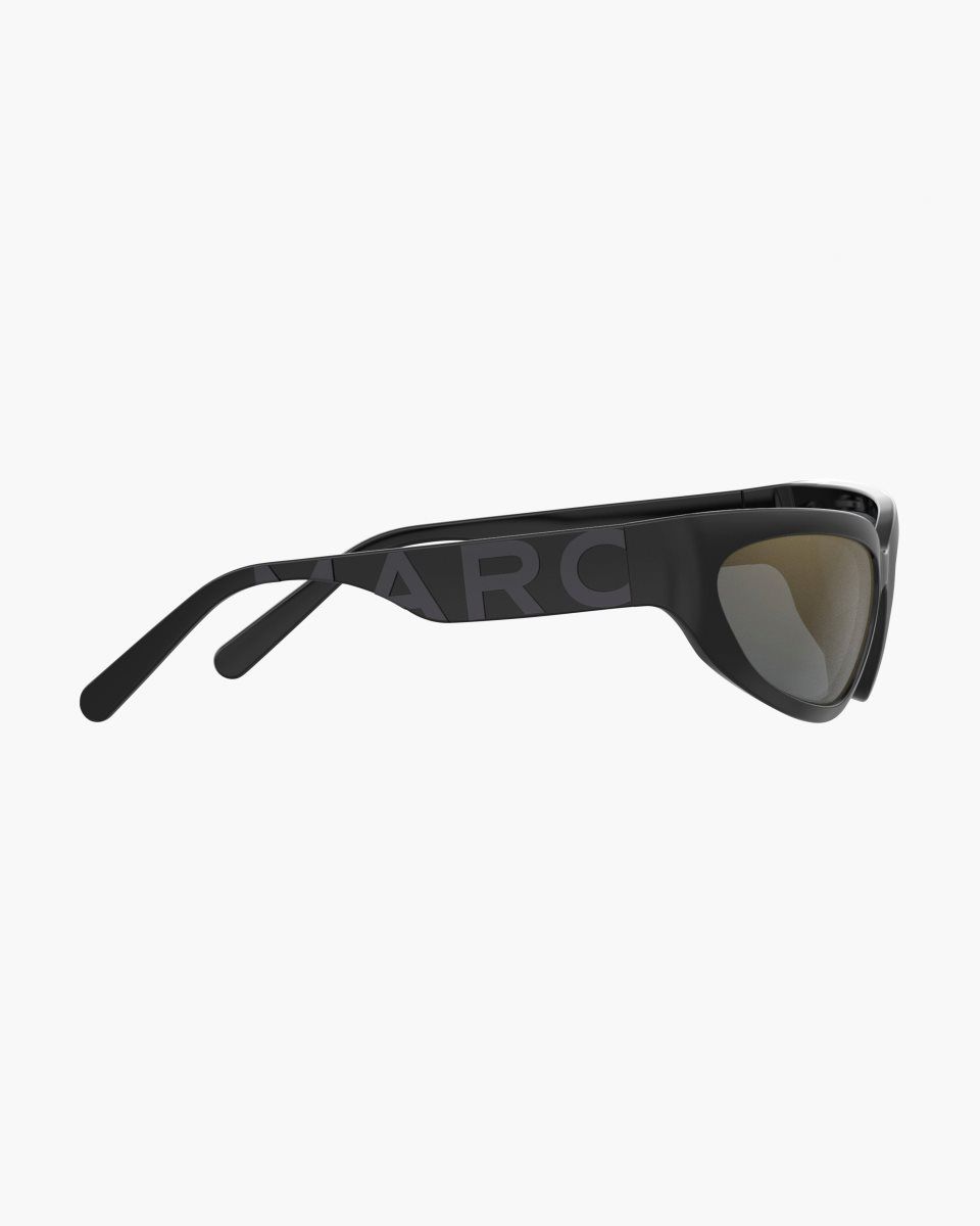 Black Marc Jacobs The Bold Logo Wrapped Mirrored Sunglasses | 971IXAKWE