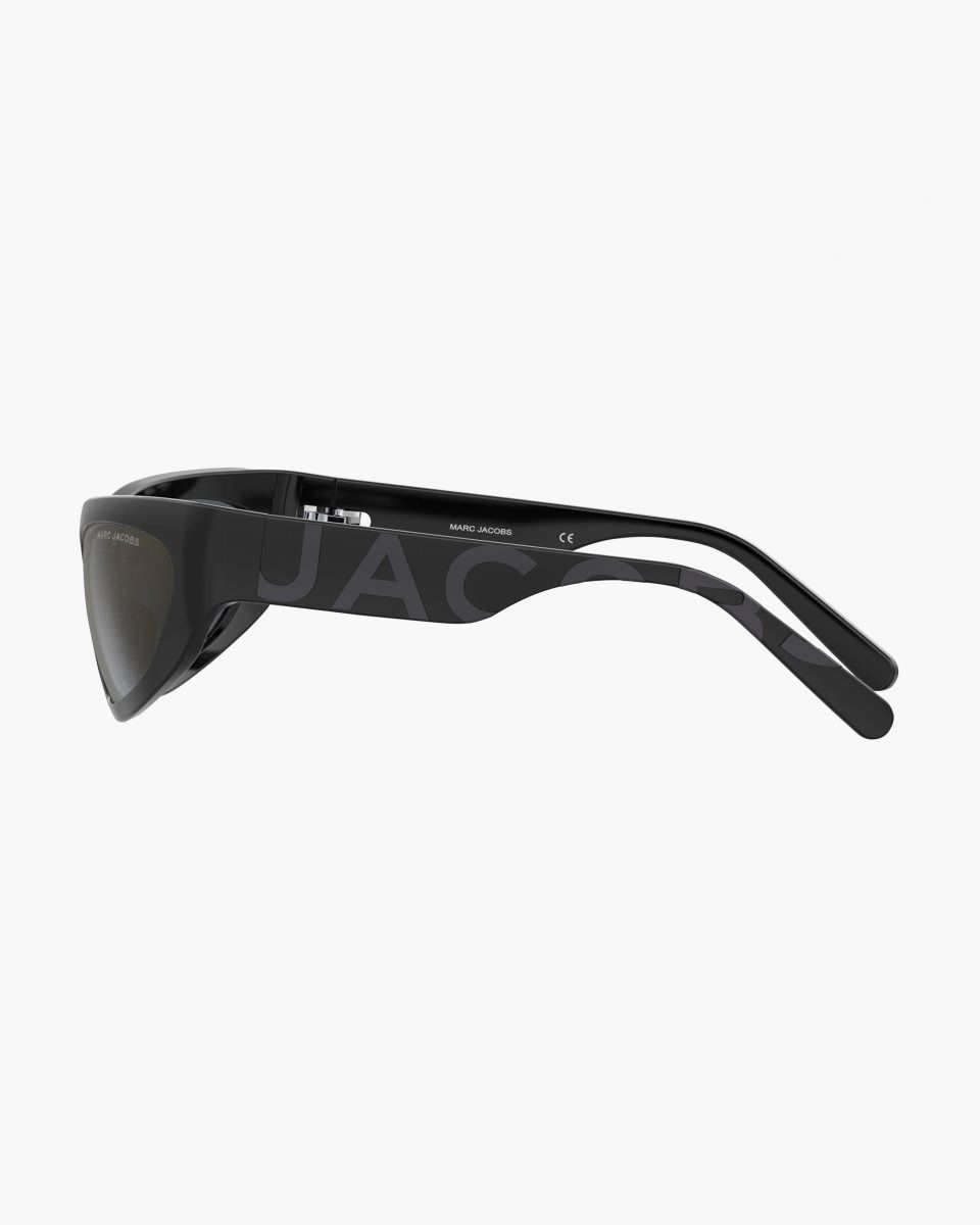 Black Marc Jacobs The Bold Logo Wrapped Mirrored Sunglasses | 971IXAKWE