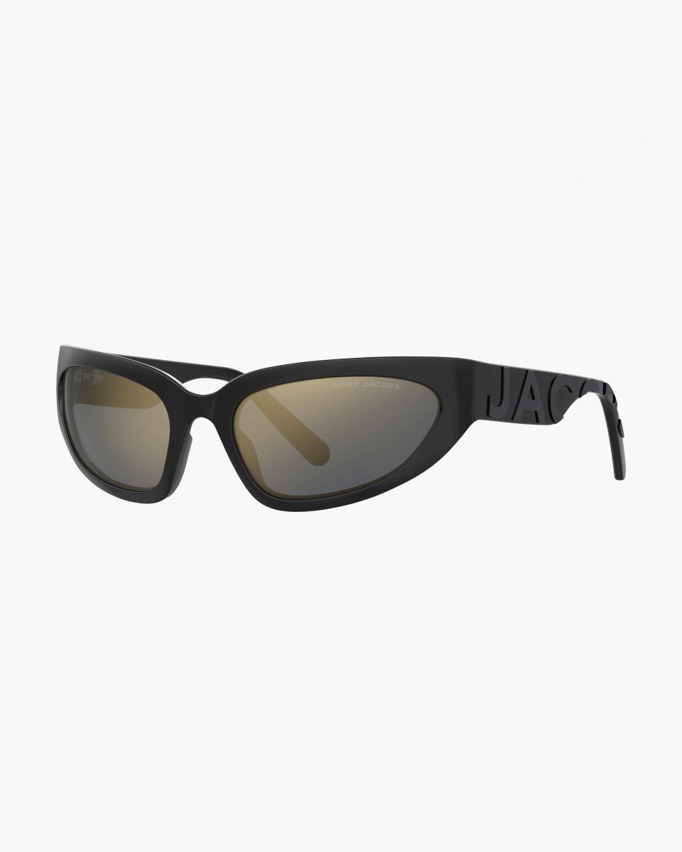 Black Marc Jacobs The Bold Logo Wrapped Mirrored Sunglasses | 971IXAKWE