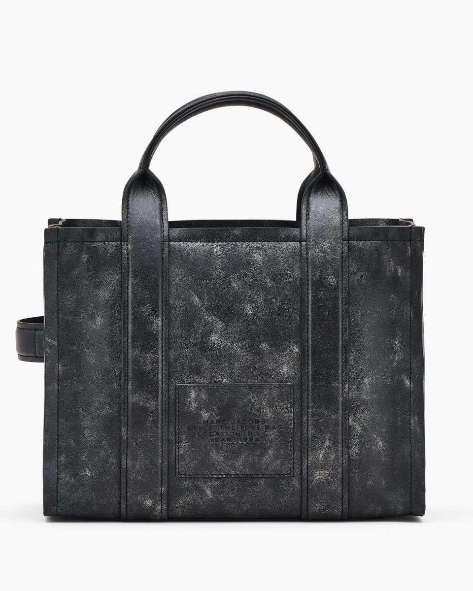 Black Marc Jacobs The Distressed Leather Medium Tote Bag | 325WJKCQL