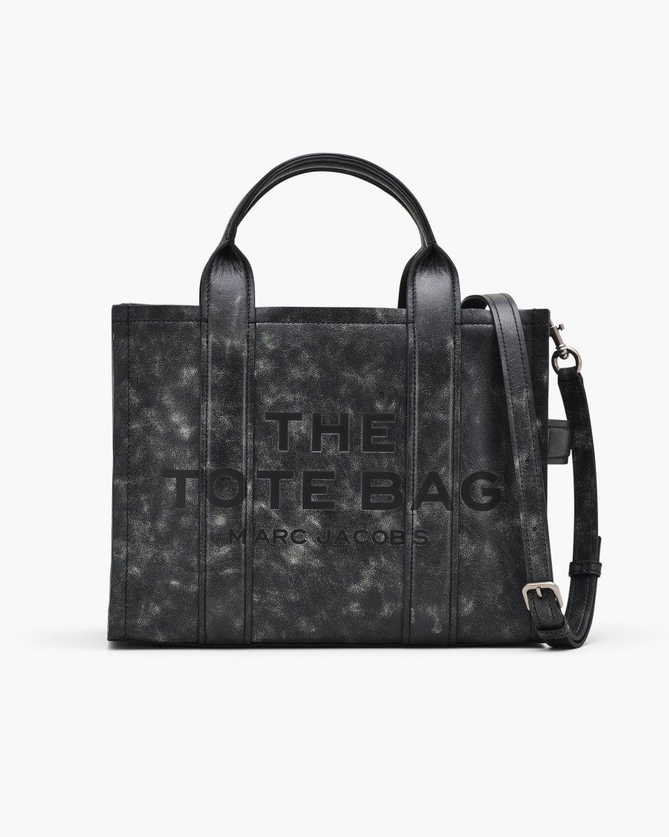 Black Marc Jacobs The Distressed Leather Medium Tote Bag | 325WJKCQL