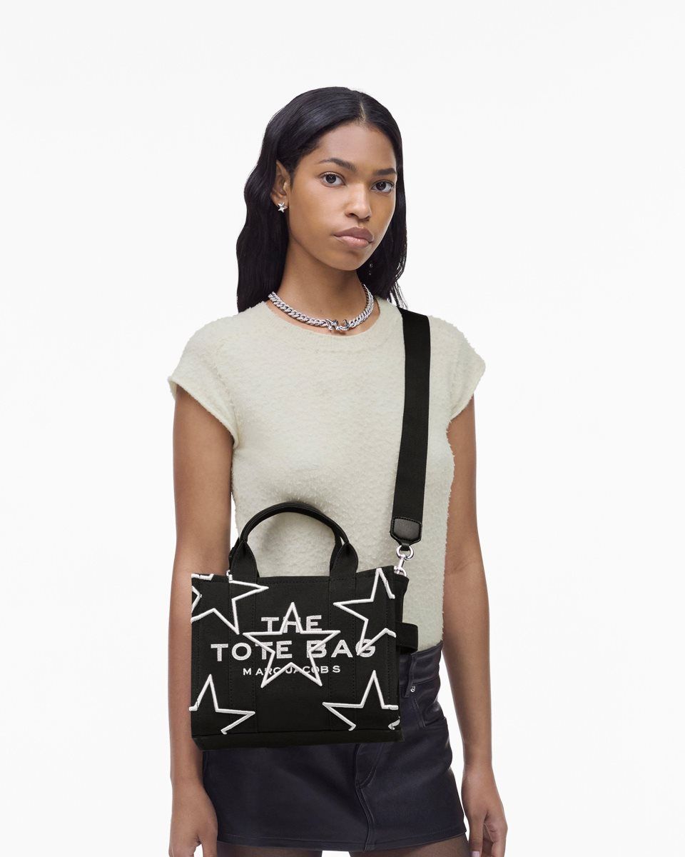 Black Marc Jacobs The Star Canvas Small Tote Bag | 509XIMNLF