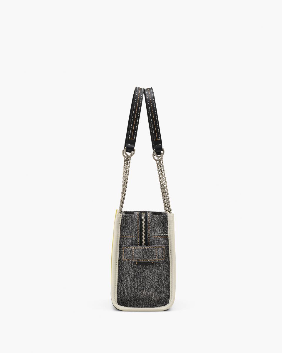 Black Wash Marc Jacobs The Denim Chain Small Tote Bag | 923IFHUTX