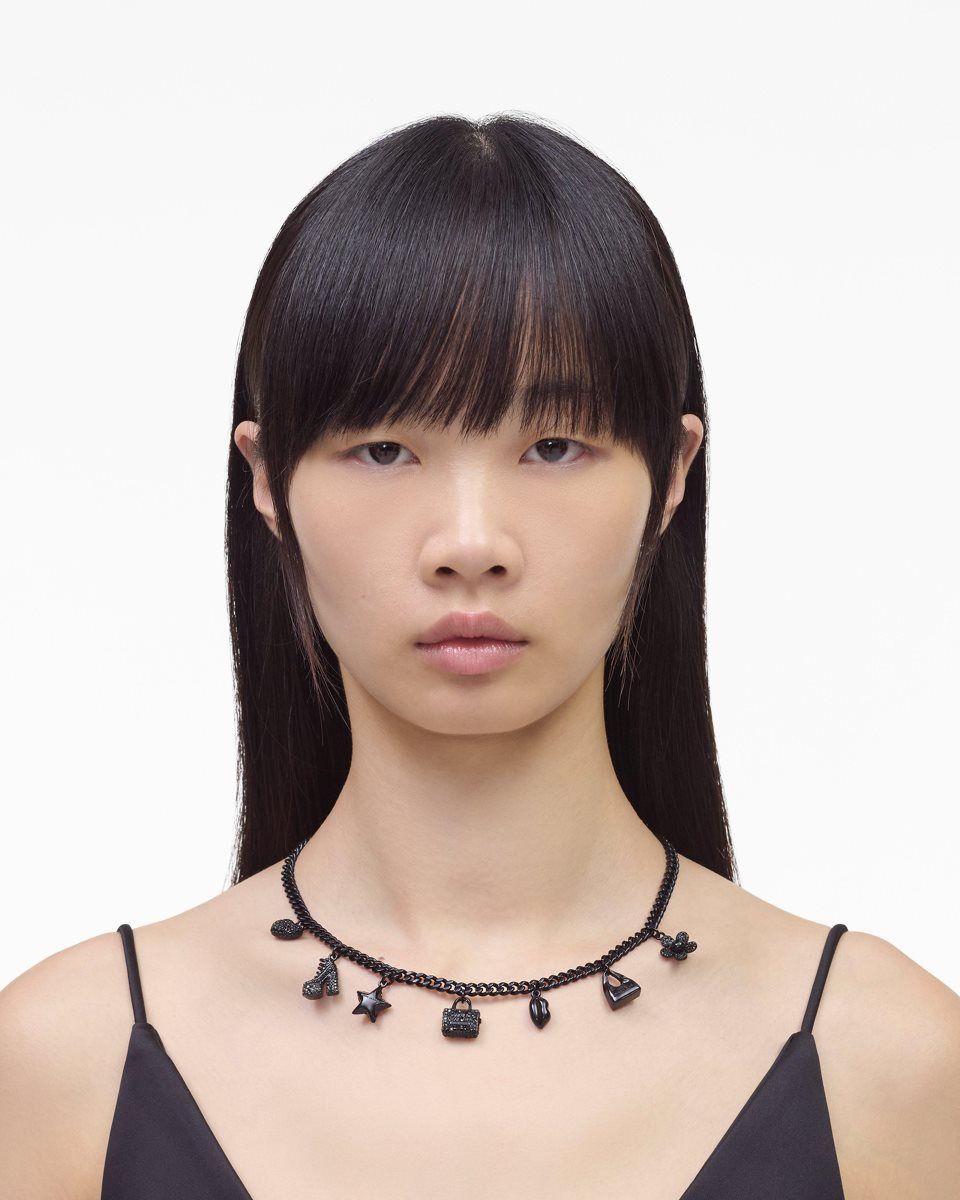 Black / Black Marc Jacobs Mini Icon Pave Charm Necklace | 140CHMKUL