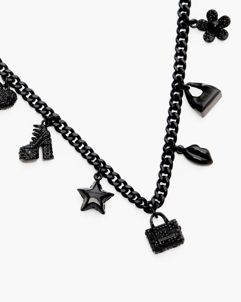 Black / Black Marc Jacobs Mini Icon Pave Charm Necklace | 140CHMKUL