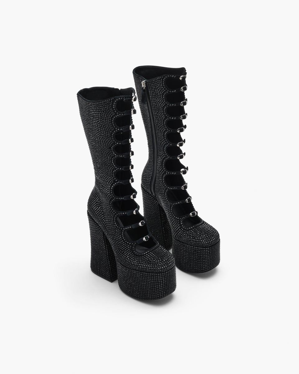 Black / Black Marc Jacobs The Rhinestone Kiki Knee-High Boot | 536GOQUCH