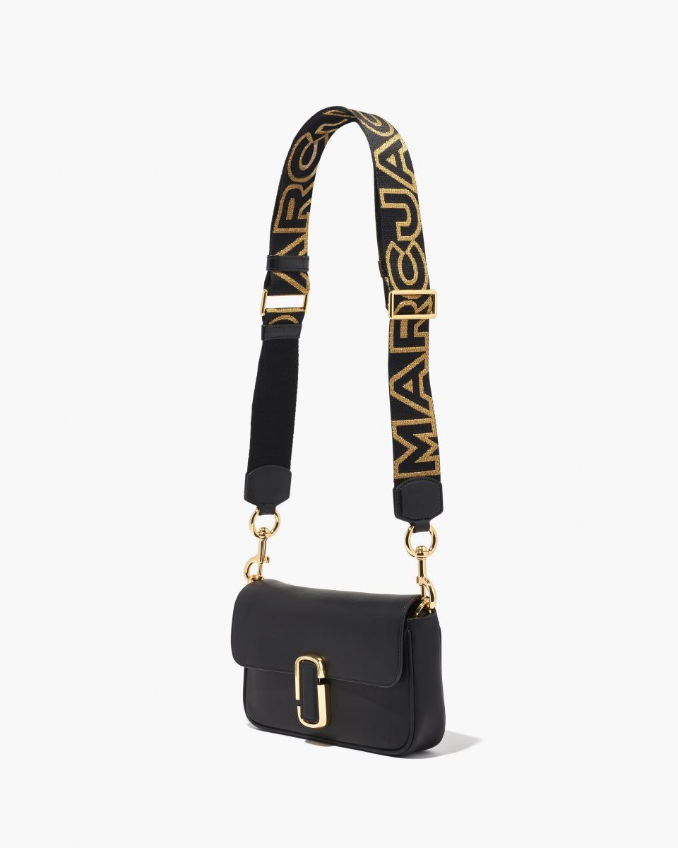 Black / Gold Marc Jacobs The Outline Logo Webbing Strap | 657NWOKBL