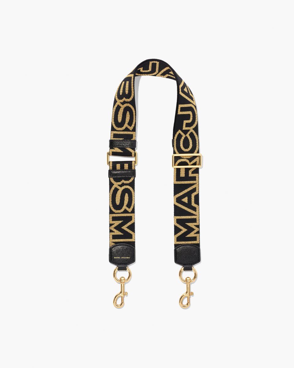 Black / Gold Marc Jacobs The Outline Logo Webbing Strap | 657NWOKBL