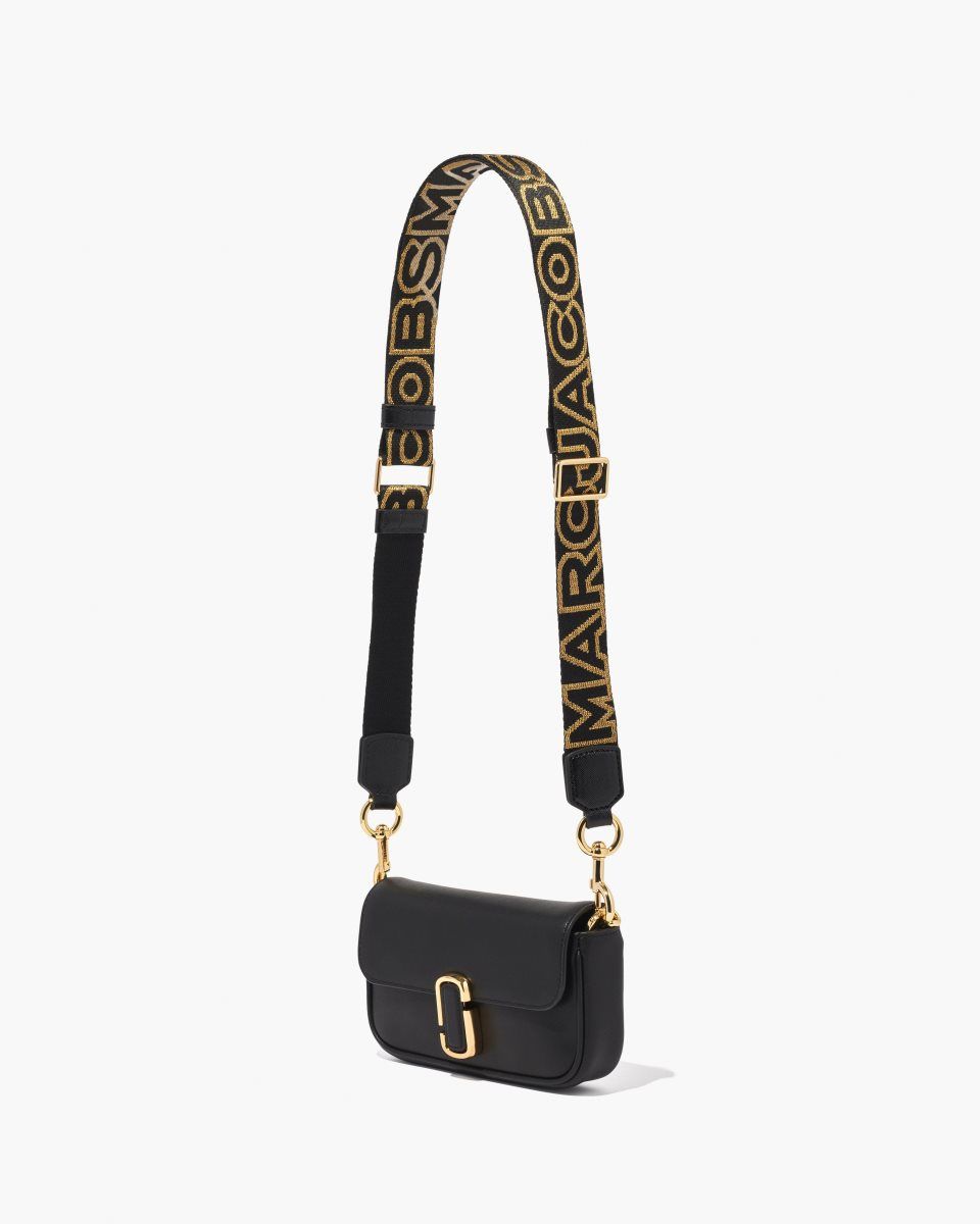 Black / Gold Marc Jacobs The Thin Outline Logo Webbing Strap | 207BTFPHX