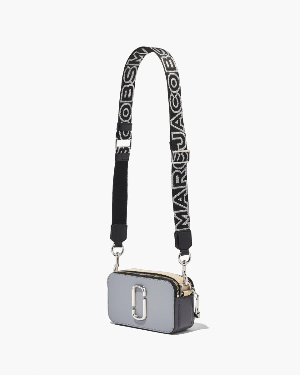 Black / Silver Marc Jacobs The Thin Outline Logo Webbing Strap | 530EBVGUQ