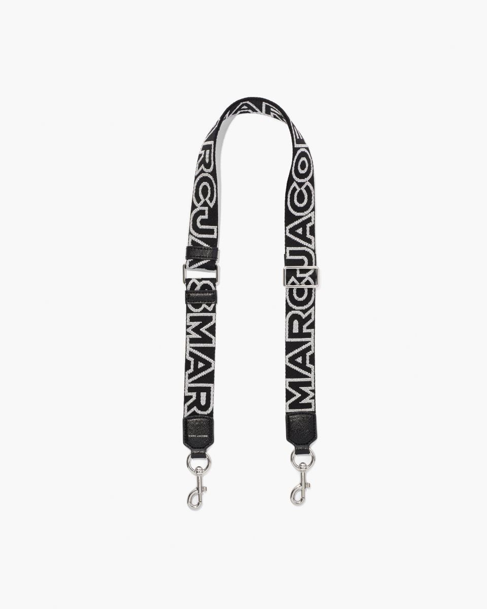 Black / Silver Marc Jacobs The Thin Outline Logo Webbing Strap | 530EBVGUQ