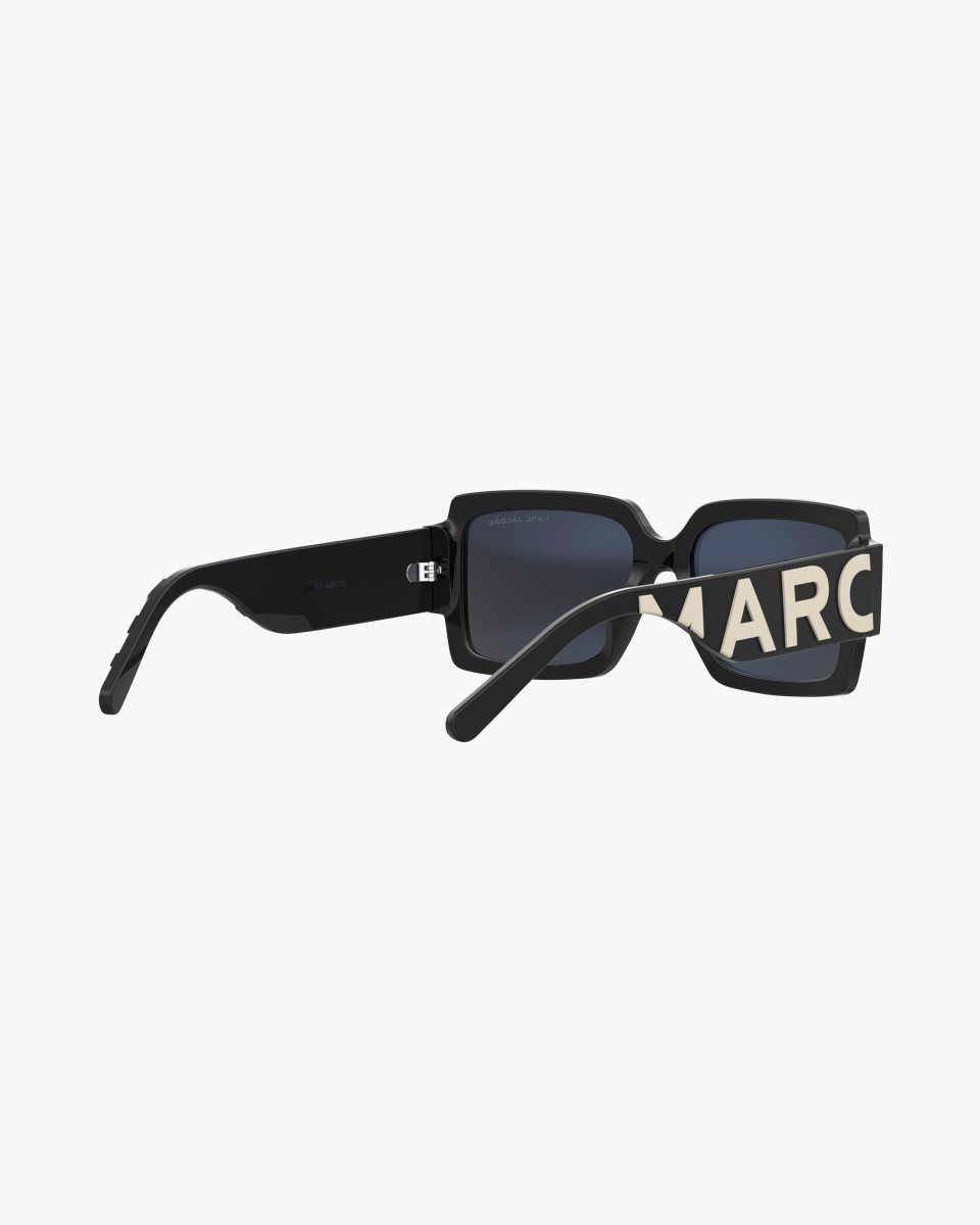 Black / White Marc Jacobs The Bold Logo Square Sunglasses | 392JSAXBZ