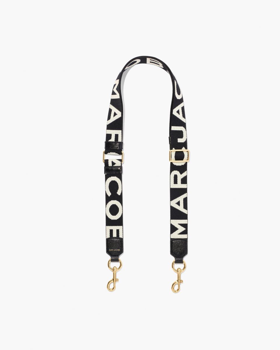 Black / White Marc Jacobs The Thin Logo Webbing Strap | 784HOZQRG