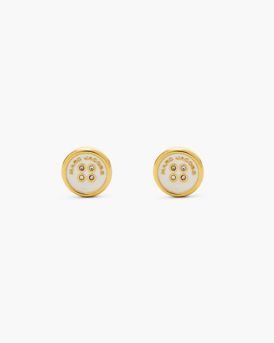 Gold / Cream Marc Jacobs The Button Stud Earrings | 459QWOFHE