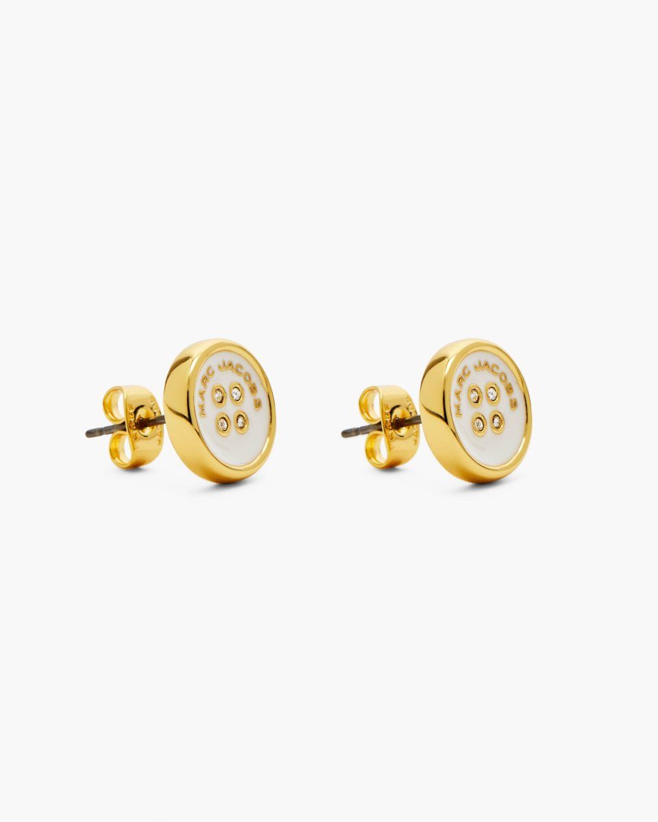 Gold / Cream Marc Jacobs The Button Stud Earrings | 459QWOFHE