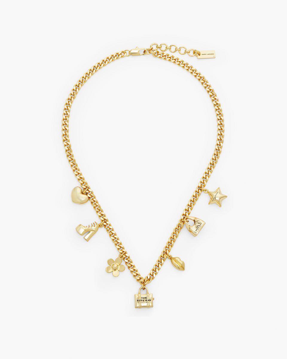 Light Gold Marc Jacobs The Mini Icon Charm Necklace | 061GPHFAO