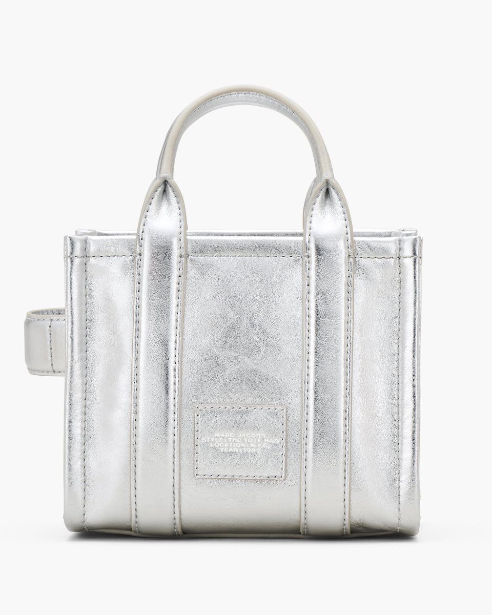 Metal Silver Marc Jacobs The Metallic Leather Crossbody Tote Bag | 471ZFMSBJ