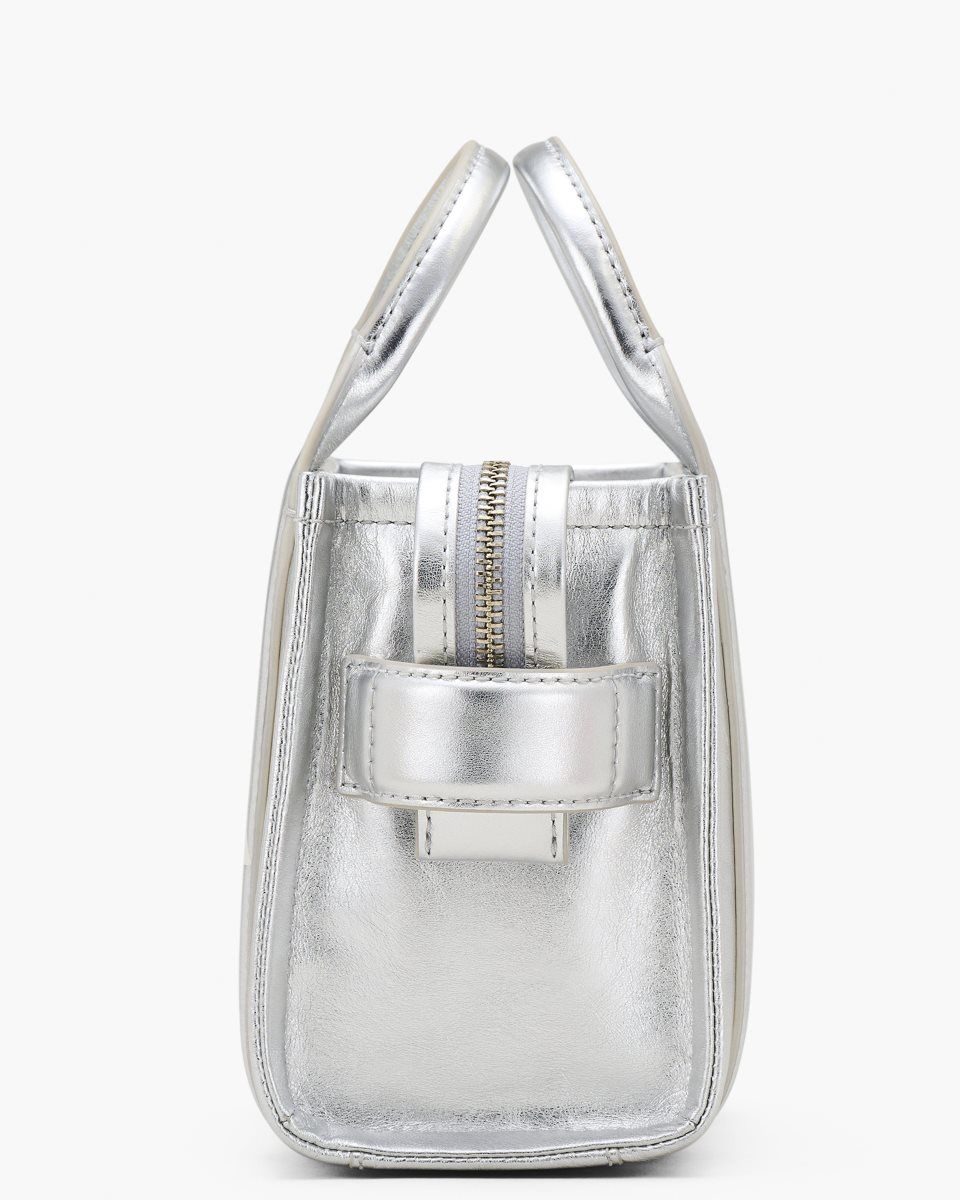 Metal Silver Marc Jacobs The Metallic Leather Crossbody Tote Bag | 471ZFMSBJ