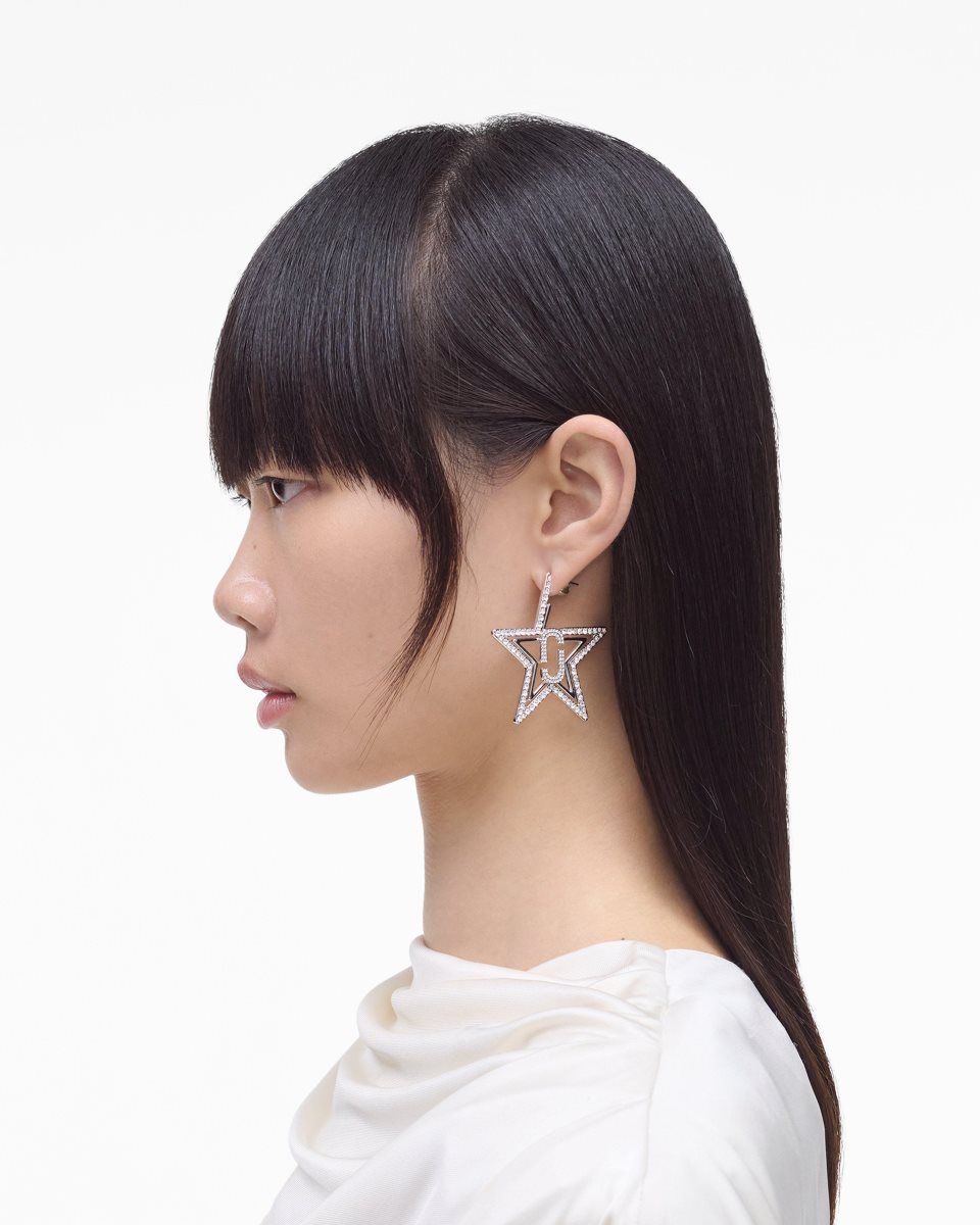 Silver Marc Jacobs J Marc Star Hoop Earrings | 670GZBFDM