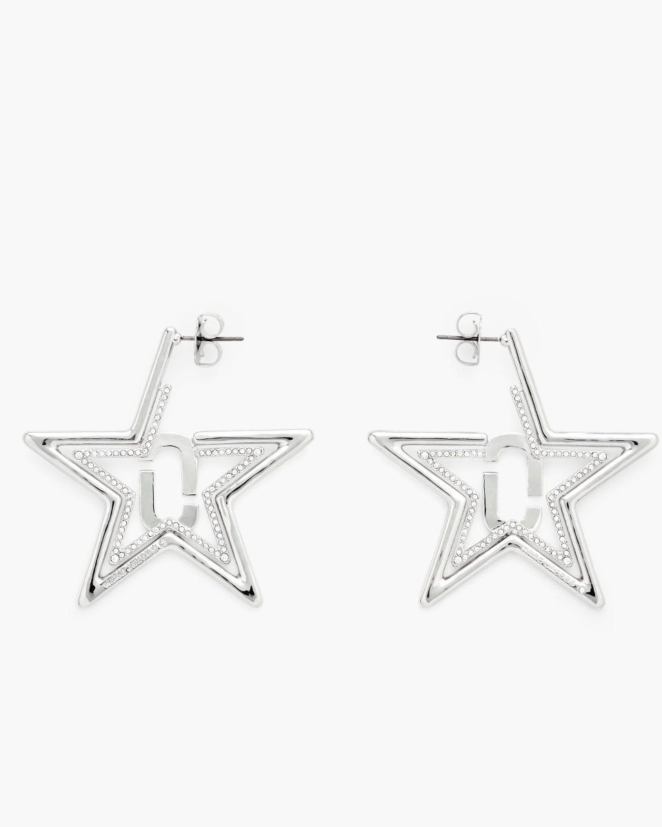 Silver Marc Jacobs J Marc Star Hoop Earrings | 670GZBFDM