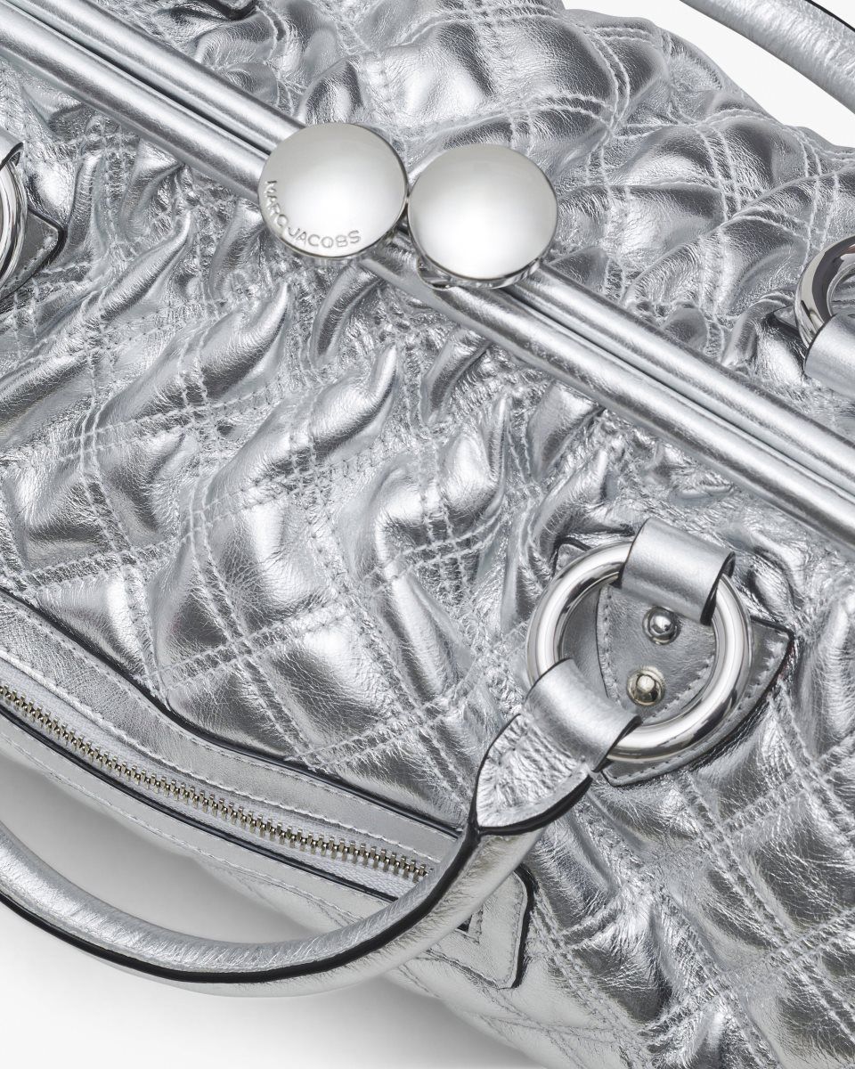 Silver Marc Jacobs Re-Edition Quilted Metallic Leather Stam Bag | 732IRKENQ