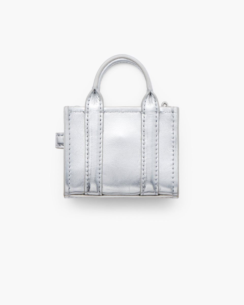 Silver Marc Jacobs The Metallic Leather Nano Tote Charm | 612WGZRYO