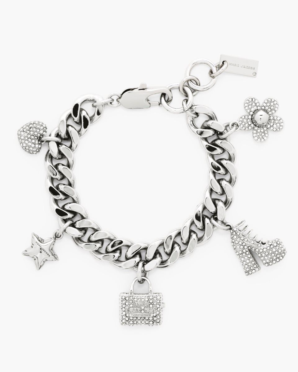 Silver Marc Jacobs The Pave Mini Icon Charm Bracelet | 653KTGEWX