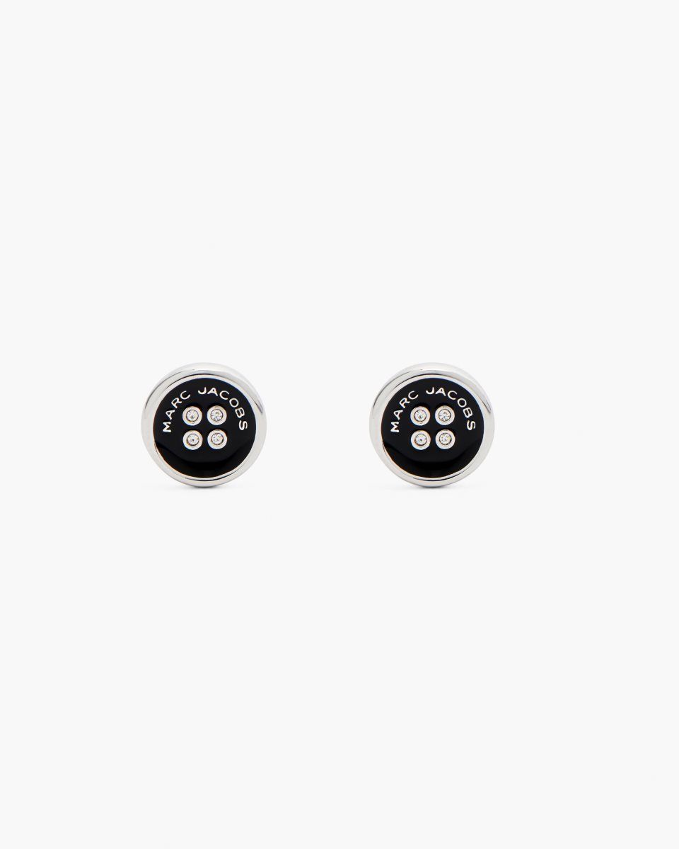 Silver / Black Marc Jacobs The Button Stud Earrings | 694VSBRLA