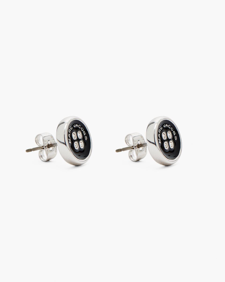 Silver / Black Marc Jacobs The Button Stud Earrings | 694VSBRLA