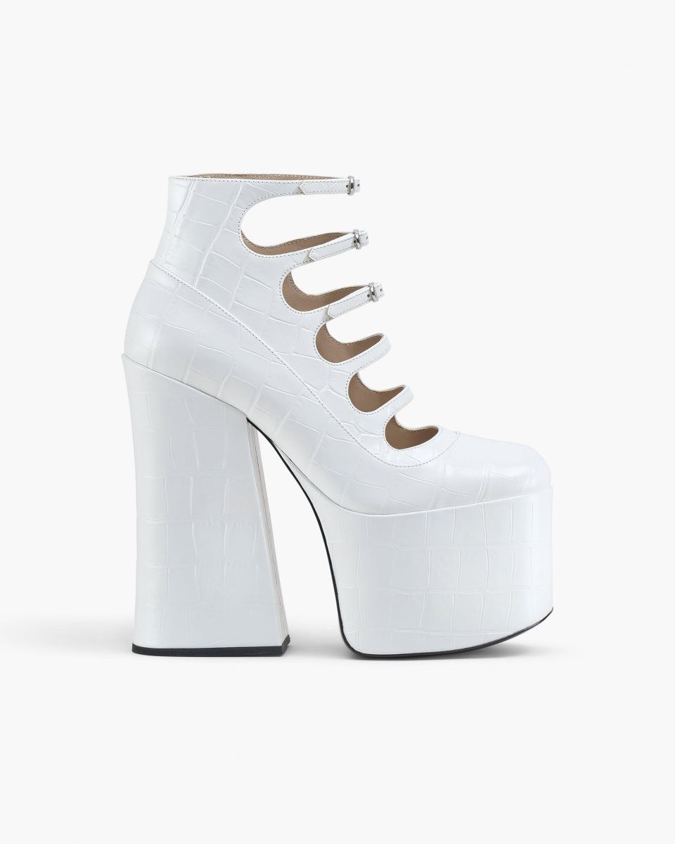 White Marc Jacobs The Croc Embossed Kiki Ankle Boot | 853KXJYFL