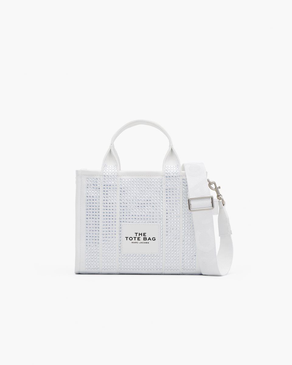 White Marc Jacobs The Crystal Canvas Small Tote Bag | 895JOZIXE