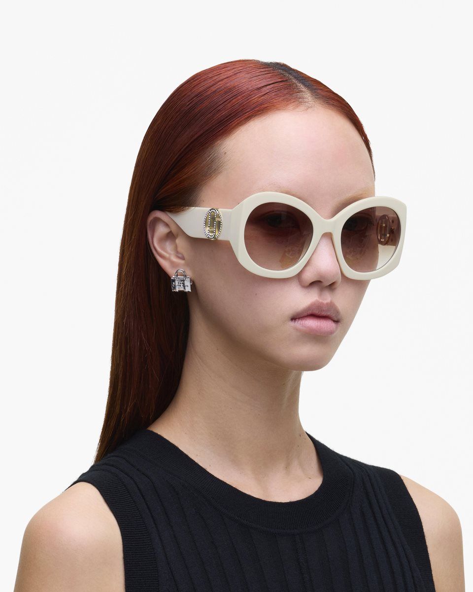 White Marc Jacobs The Crystal J Marc Oversized Sunglasses | 408MBHRWQ